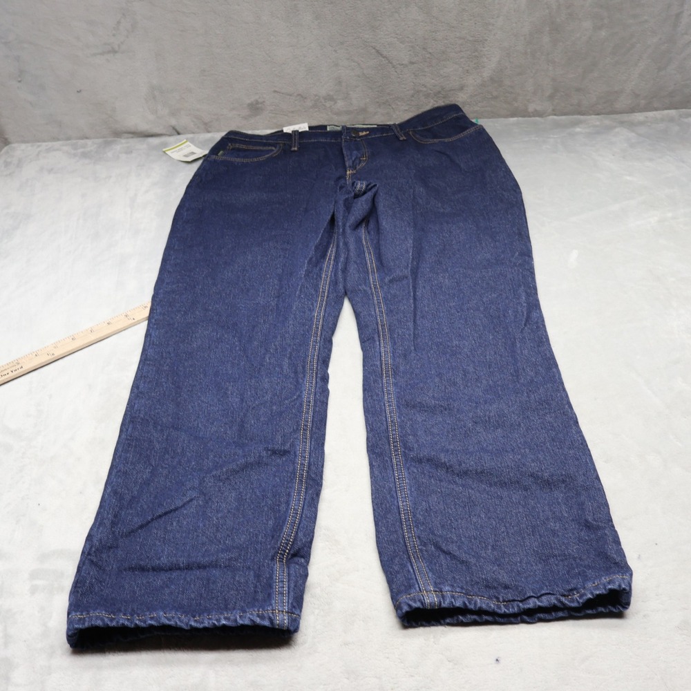 Cabelas Casuals Jeans Women 14 Short Blue Flannel Lined Rugged Straight Work 30"
